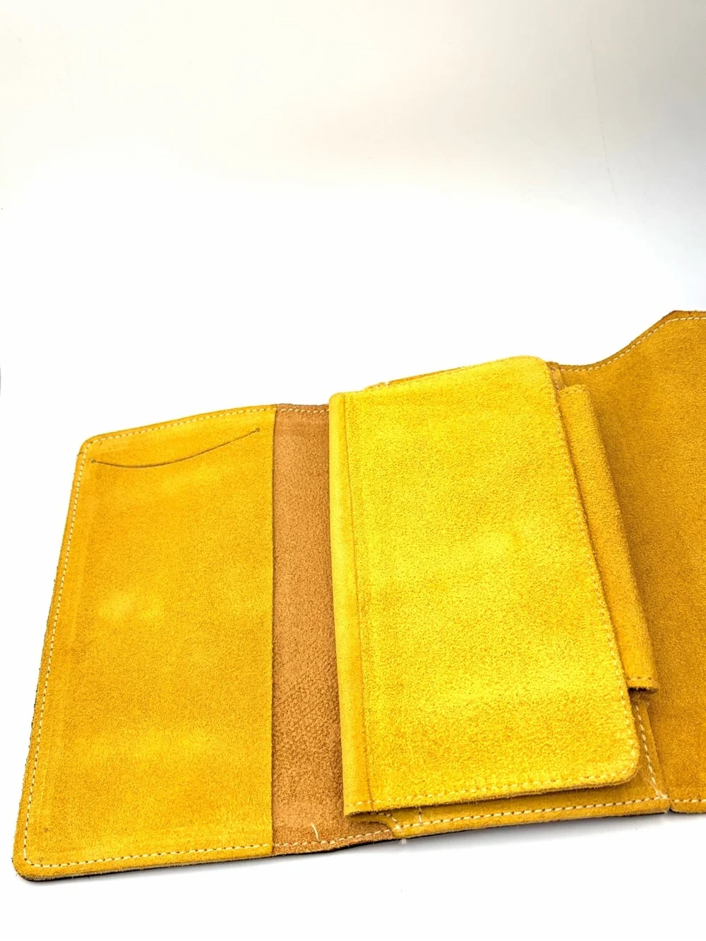 Vintage Hand-tooled Tan Leather Envelope Wallet, Flower Border, Suede Interior